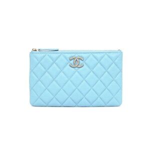 Chanel Flat Pouch Quilted Light Blue Light Blue Gdhardware Caviar